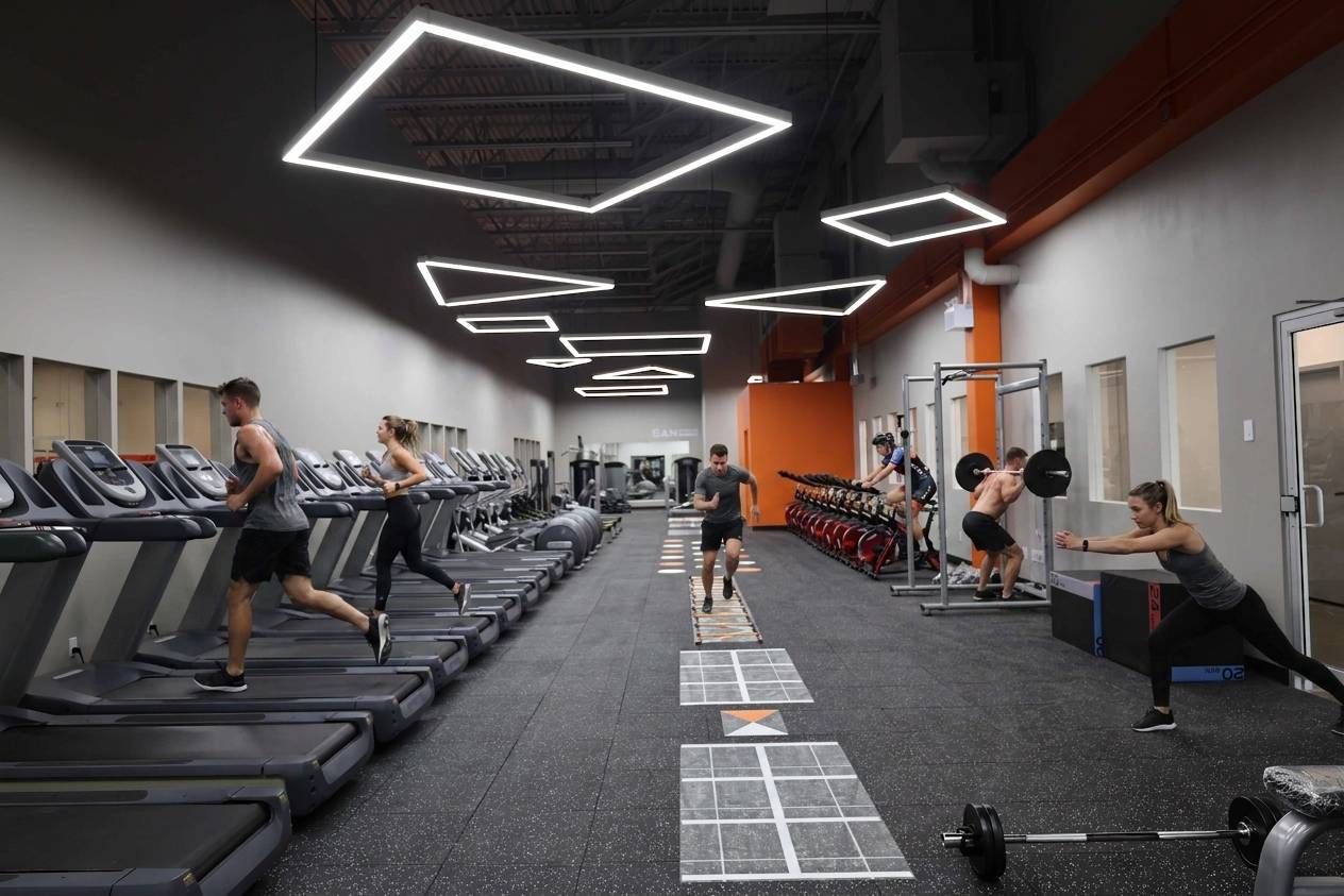CSC Fitness gym in Markham with members training on treadmills and functional area